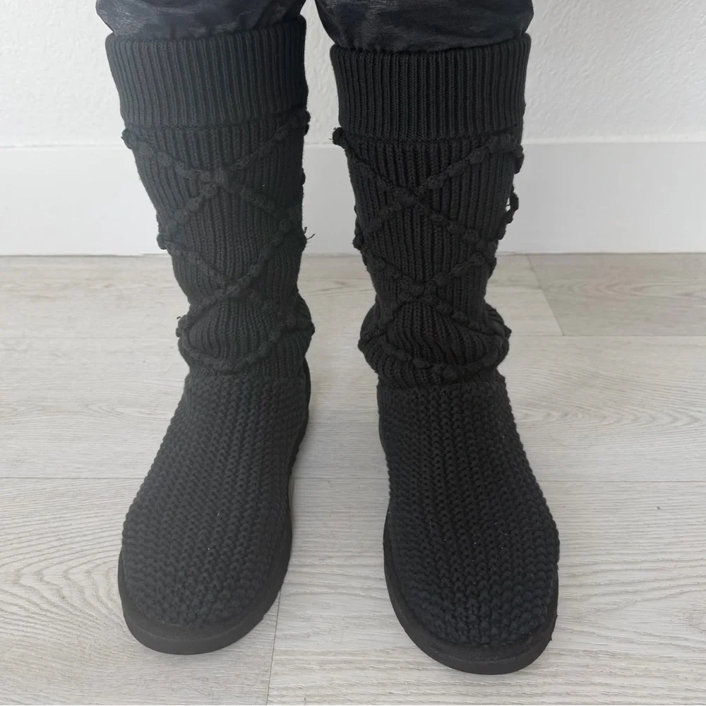 UGG Australia 'Classic Argyle' Black Textured Sweater Knit Boot Size 10